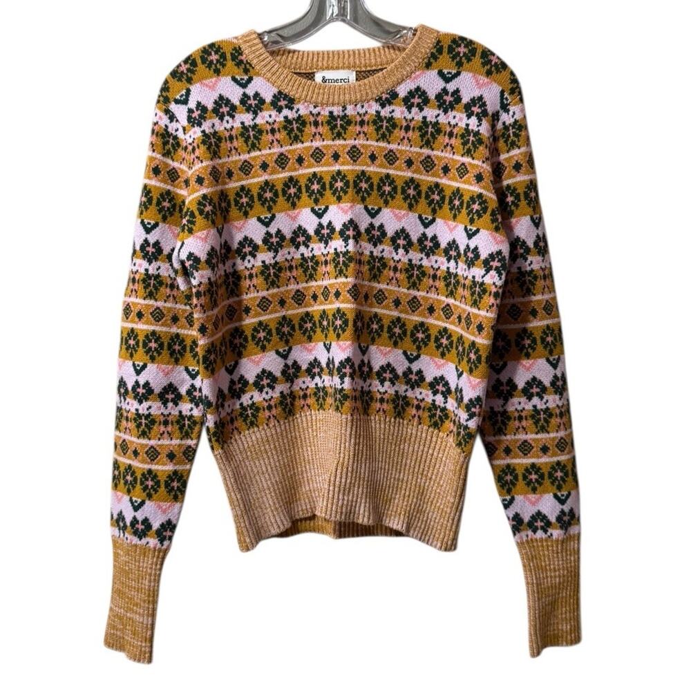 &Merci Women Sz Large‎ Colorful Sweater Knit Stretch Preppy Modern Winter Casual